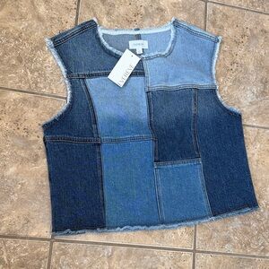 Evereve Ronny Blue Patchwork Denim Vest L NWT